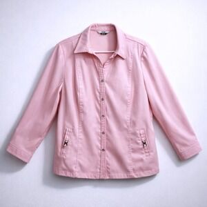 Alia Petite Pink Button Front Jacket Womens 14P Pastel Lightweight Blazer Button